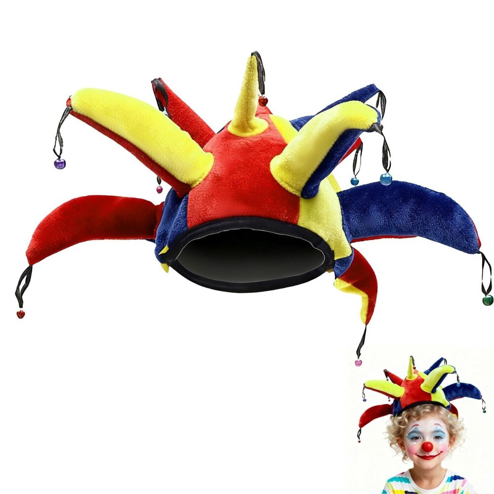 5643 Felt Jester Hat Rainbow Clown Cap For Mardi Gras Costume Halloween